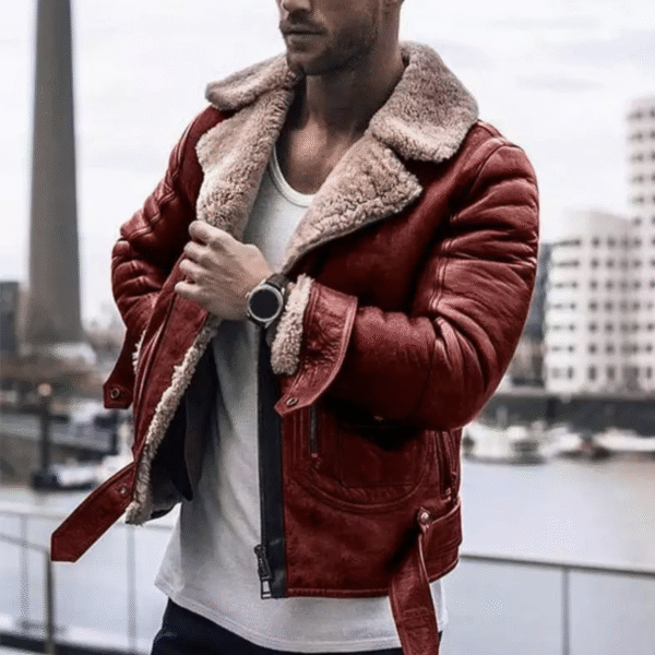 Xavier – Veste En Cuir Pour Homme Avec Intérieur En Laine Chaude – Image 4