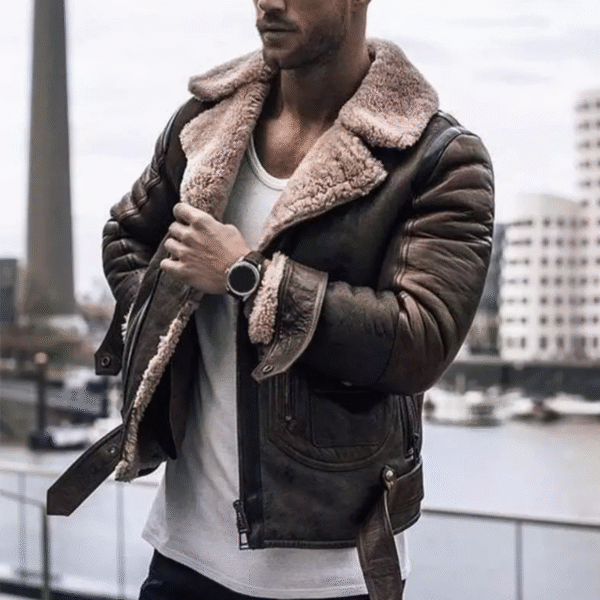 Xavier – Veste En Cuir Pour Homme Avec Intérieur En Laine Chaude – Image 2