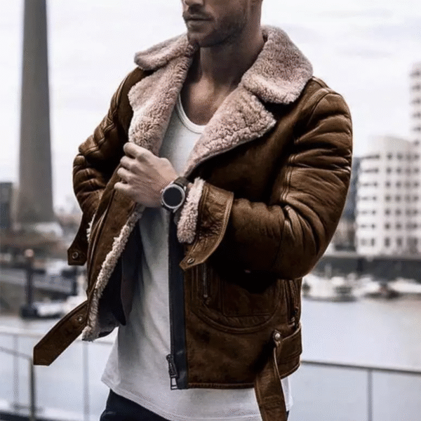 Xavier – Veste En Cuir Pour Homme Avec Intérieur En Laine Chaude – Image 3
