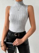 Louvica - Haut col roulé côtelé sans manches pour femme