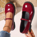Mary Jane - Chaussures à enfiler en cuir à bout rond pour femmes