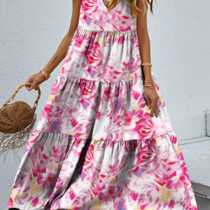 Taylor - Robe longue florale élégante sans manches à col en V