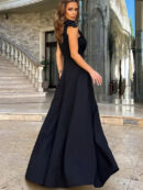 Vivian - Robe longue à col en V croisé et nœud papillon pour femme