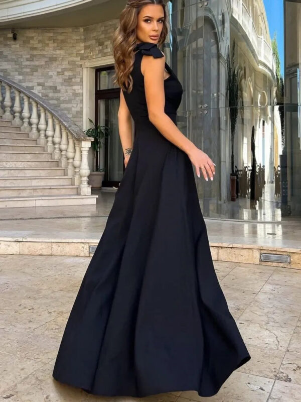 Vivian - Robe longue à col en V croisé et nœud papillon pour femme – Image 2