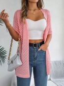 Delaney - Élégant cardigan ajouré à manches mi-longues et devant ouvert