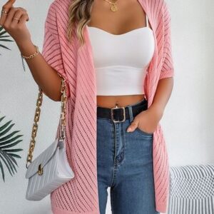 Delaney - Élégant cardigan ajouré à manches mi-longues et devant ouvert