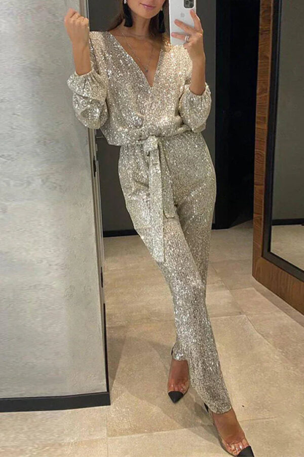 Sabrina - Combinaison à paillettes à col en V pour femmes