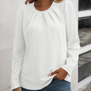 Annalise - Blouse élégante à manches longues évasées et col rond froncé