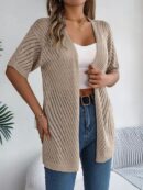 Delaney - Élégant cardigan ajouré à manches mi-longues et devant ouvert