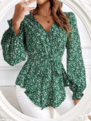 Corinne - Blouse élégante à manches longues, imprimé fleuri et col en V