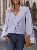 Anika - Blouse élégante à manches longues, col en V et volants à pois suisses