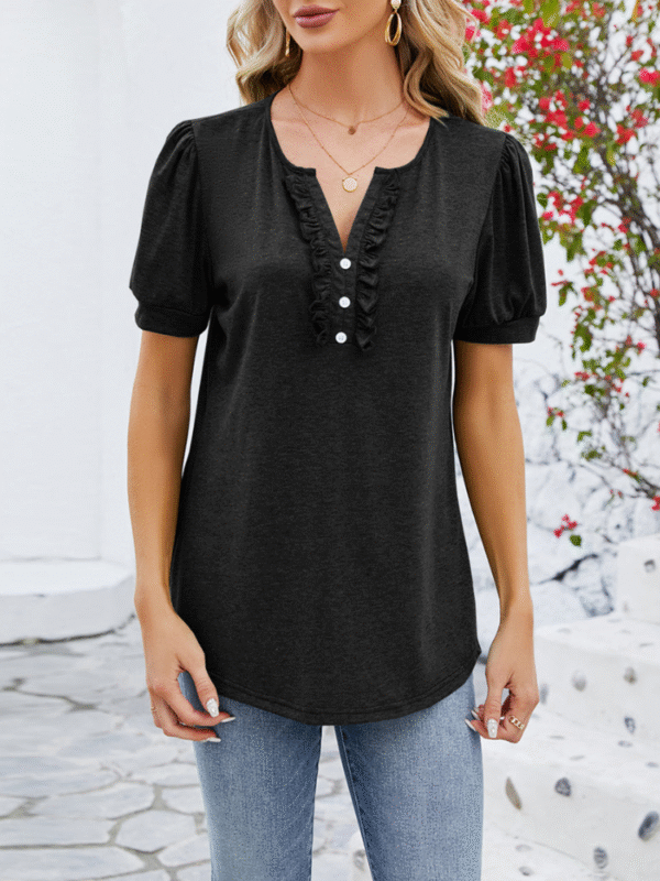 Krista - Blouse décontractée à manches courtes avec volants