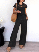 Delphine - Haut en maille ajourée et pantalon à jambe large