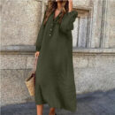 Marguerite - Robe confortable en lin et coton avec col en V