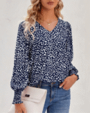 Maureen - Blouse élégante imprimée avec col en V et manches bouffantes