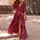 Naomi - Robe longue à manches courtes et col en V