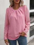 Annalise - Blouse élégante à manches longues évasées et col rond froncé