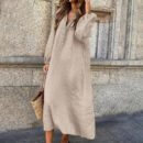 Marguerite - Robe confortable en lin et coton avec col en V