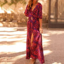 Naomi - Robe longue à manches courtes et col en V