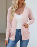 Bessie - Gilet boutonné à manches longues avec col en V et poches