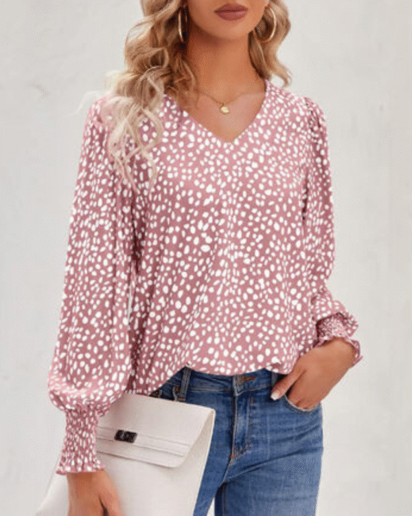Maureen - Blouse élégante imprimée avec col en V et manches bouffantes – Image 2