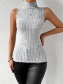 Louvica - Haut col roulé côtelé sans manches pour femme