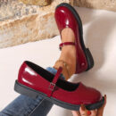 Mary Jane - Chaussures à enfiler en cuir à bout rond pour femmes