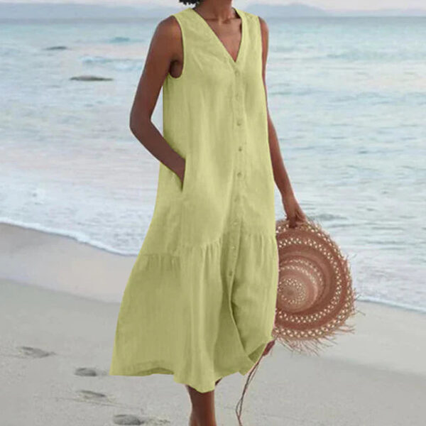Augusta - Robe sans manches col V en coton et lin – Image 2