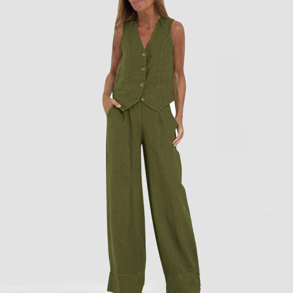 Hilda - Ensemble élégant de pantalon à jambe large en coton et lin – Image 4