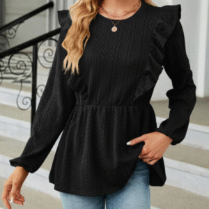 Leilani - Blouse élégante à manches longues et col rond à volants