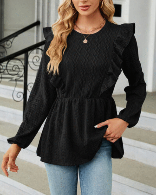 Leilani - Blouse élégante à manches longues et col rond à volants