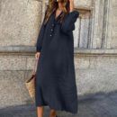 Marguerite - Robe confortable en lin et coton avec col en V