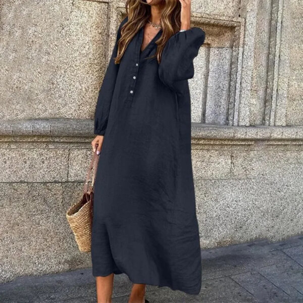 Marguerite - Robe confortable en lin et coton avec col en V – Image 3