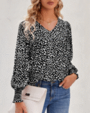 Maureen - Blouse élégante imprimée avec col en V et manches bouffantes