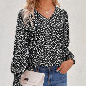 Maureen - Blouse élégante imprimée avec col en V et manches bouffantes
