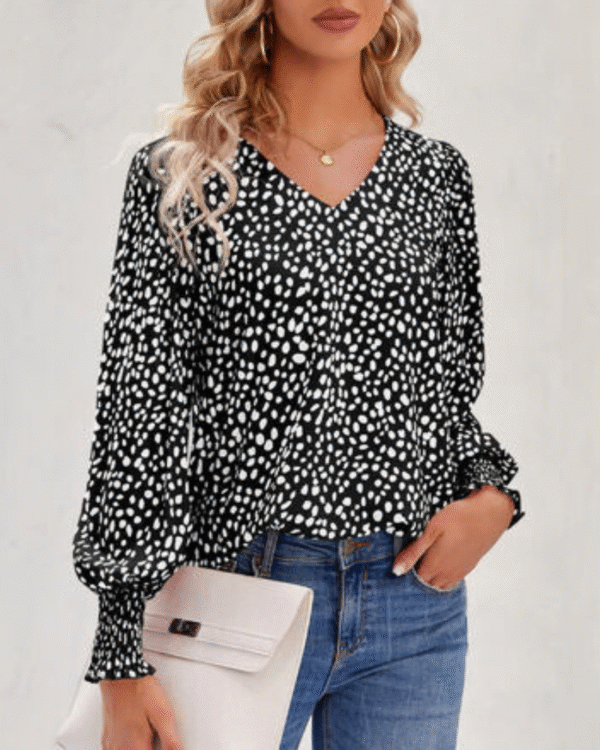 Maureen - Blouse élégante imprimée avec col en V et manches bouffantes