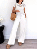 Delphine - Haut en maille ajourée et pantalon à jambe large