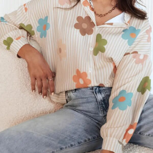 Malvina - Chemise boutonnée élégante à motif floral et rayé
