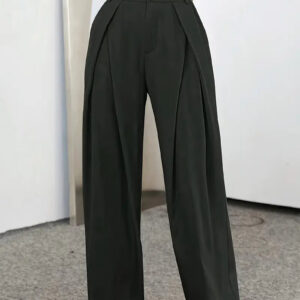 Frances - Pantalon taille haute plissé de couleur unie