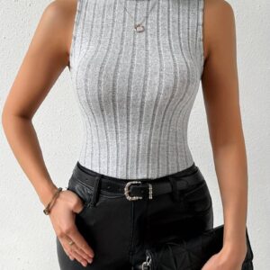 Louvica - Haut col roulé côtelé sans manches pour femme