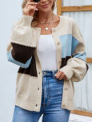 Roxana - Élégant cardigan boutonné à manches bouffantes et blocs de couleur