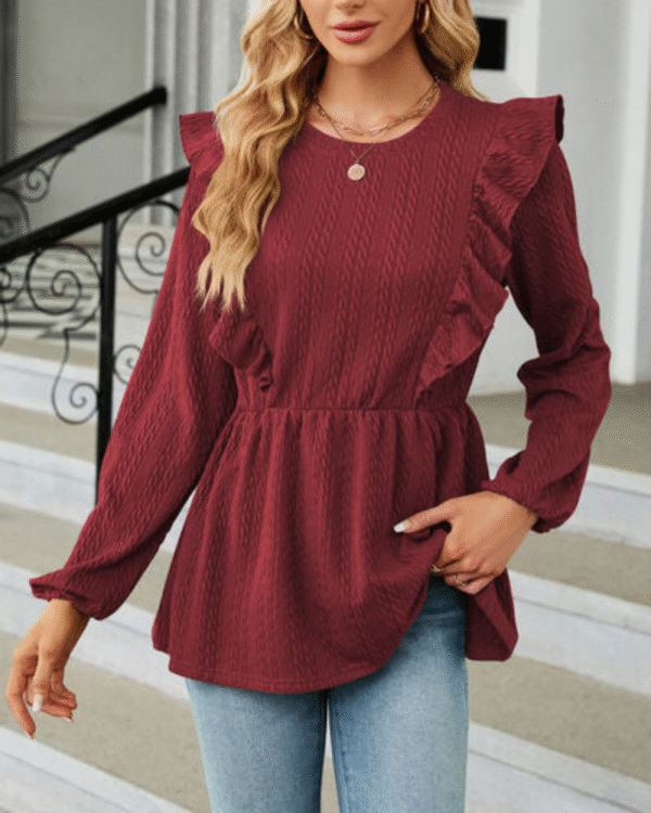 Leilani - Blouse élégante à manches longues et col rond à volants – Image 4