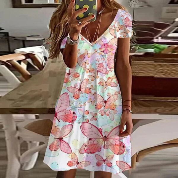 Meredith - Robe imprimée à manches courtes et col en V – Image 2