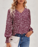 Maureen - Blouse élégante imprimée avec col en V et manches bouffantes