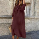 Marguerite - Robe confortable en lin et coton avec col en V
