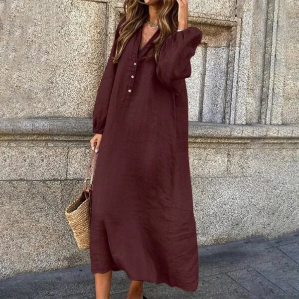 Marguerite - Robe confortable en lin et coton avec col en V – Image 4