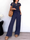 Delphine - Haut en maille ajourée et pantalon à jambe large