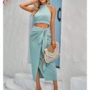Marcela - Ensemble crop top à col montant et jupe midi portefeuille