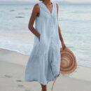 Augusta - Robe sans manches col V en coton et lin