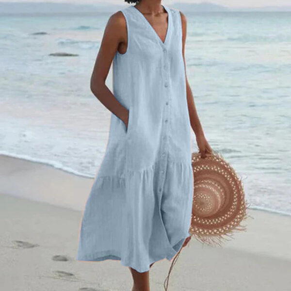 Augusta - Robe sans manches col V en coton et lin – Image 5